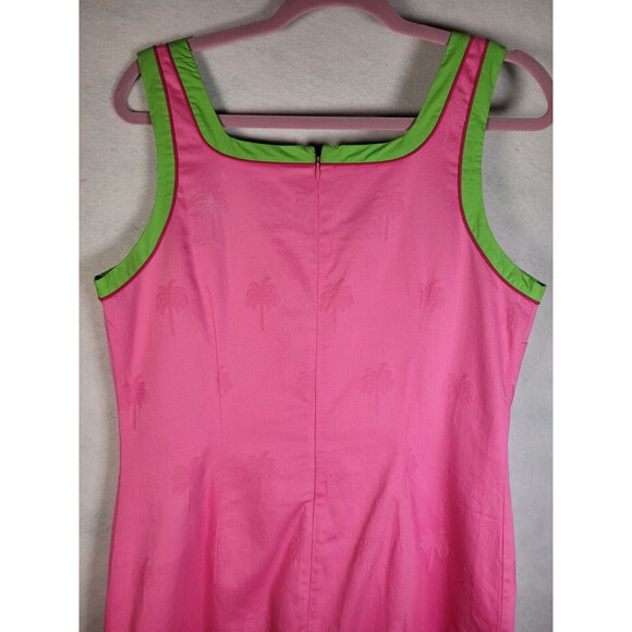 Lilly Pulitzer VTG Classic Pink Sheath Dress Size 12 Palm Trees Green Trim - Picture 6 of 11